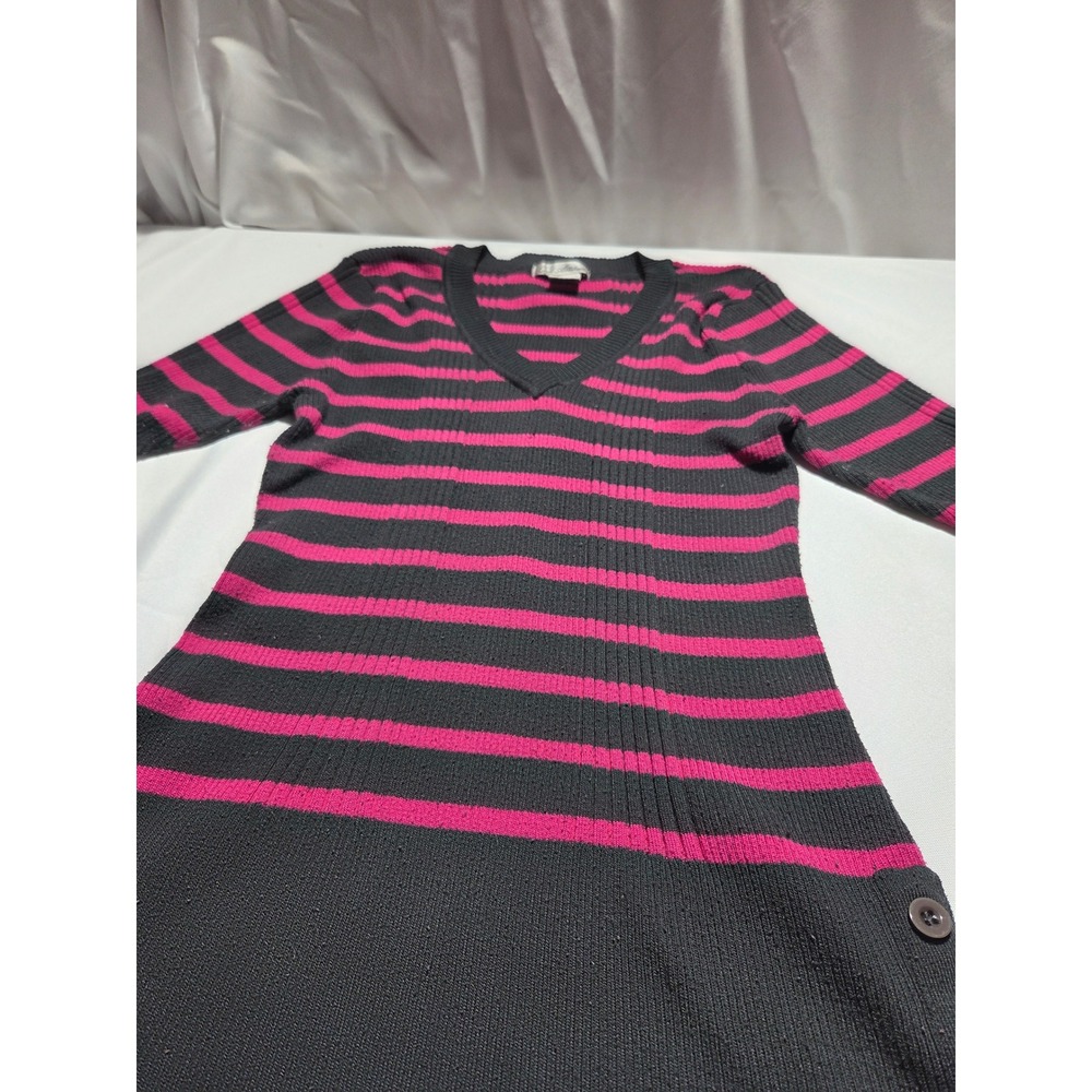 Cool‎ Attitude Black Pink Striped Ribbed V-Neck Tunic Sweater 2X 3/4 Sleeve - Picture 2 of 7